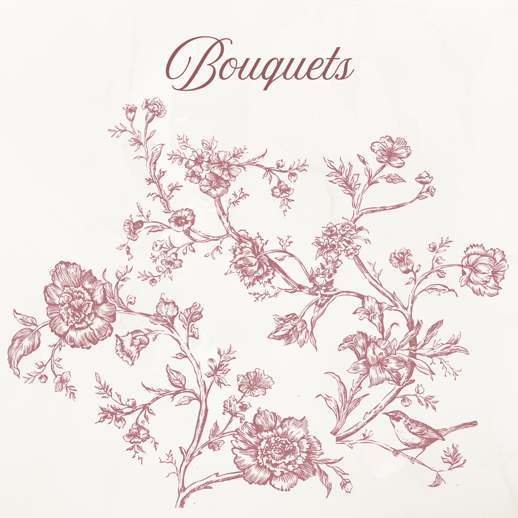 Rococo Affair Pink Toile Botanical Illustration Set PNG & SVG