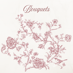 Rococo Affair Pink Toile Botanical Illustration Set PNG & SVG