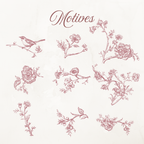 Rococo Affair Pink Toile Botanical Illustration Set PNG & SVG