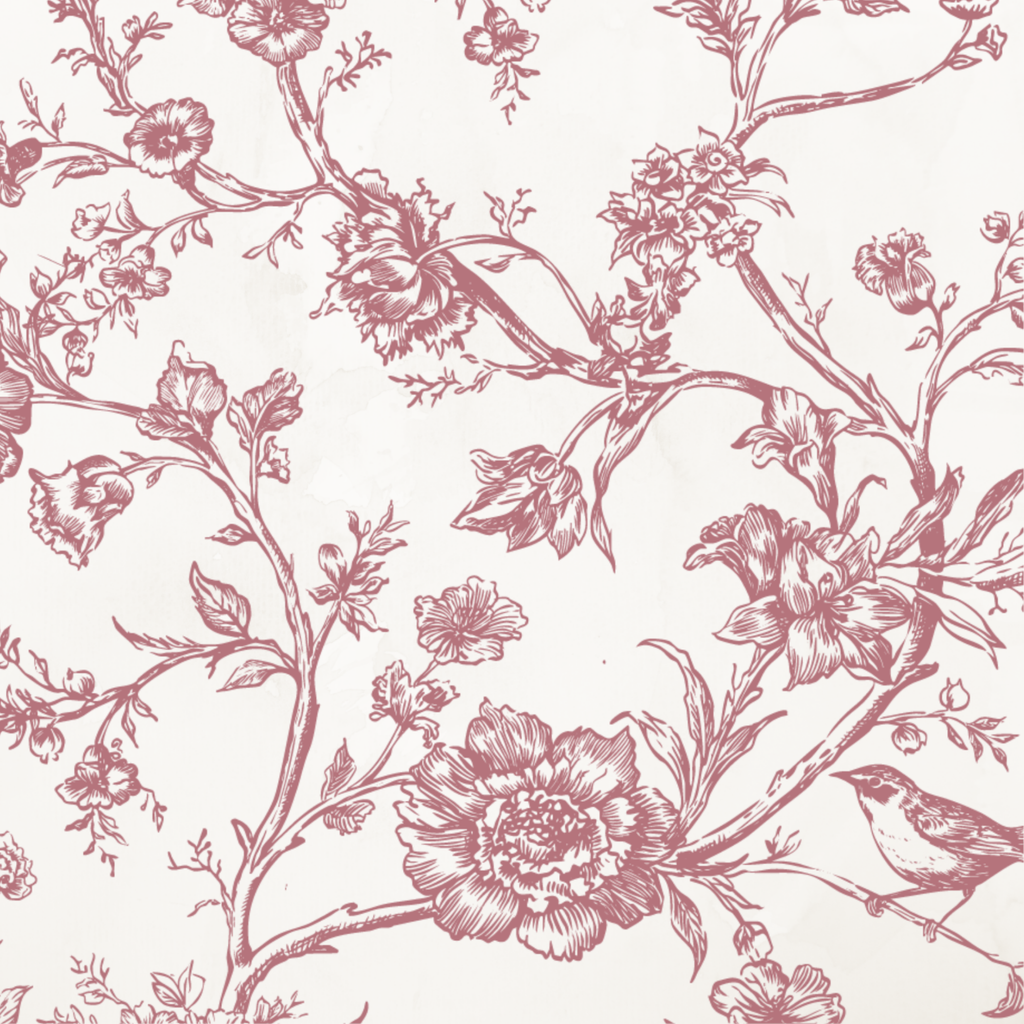 Rococo Affair Pink Toile Botanical Illustration Set PNG & SVG