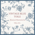Rococo Affair Blue Toile Botanical Illustration Set PNG & SVG
