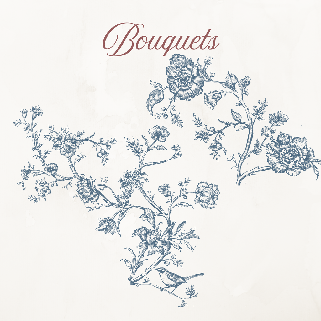 Rococo Affair Blue Toile Botanical Illustration Set PNG & SVG