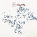 Rococo Affair Blue Toile Botanical Illustration Set PNG & SVG