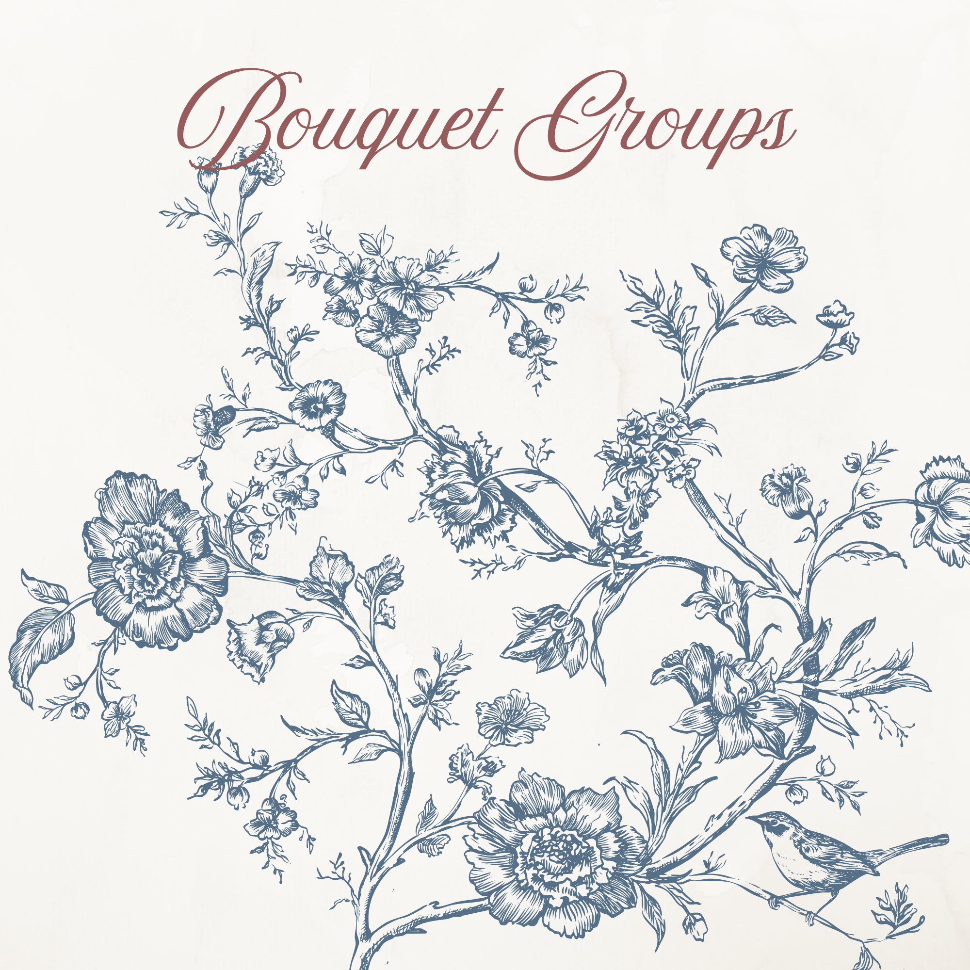 Rococo Affair Blue Toile Botanical Illustration Set PNG & SVG
