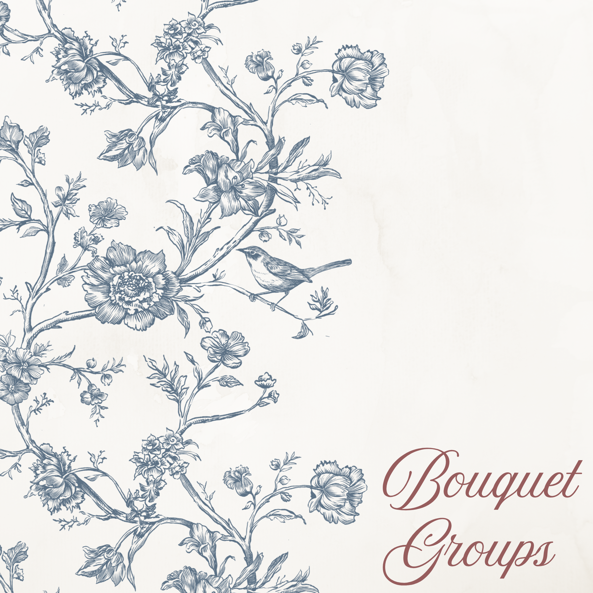 Rococo Affair Blue Toile Botanical Illustration Set PNG & SVG