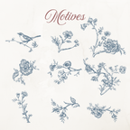 Rococo Affair Blue Toile Botanical Illustration Set PNG & SVG