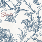 Rococo Affair Blue Toile Botanical Illustration Set PNG & SVG