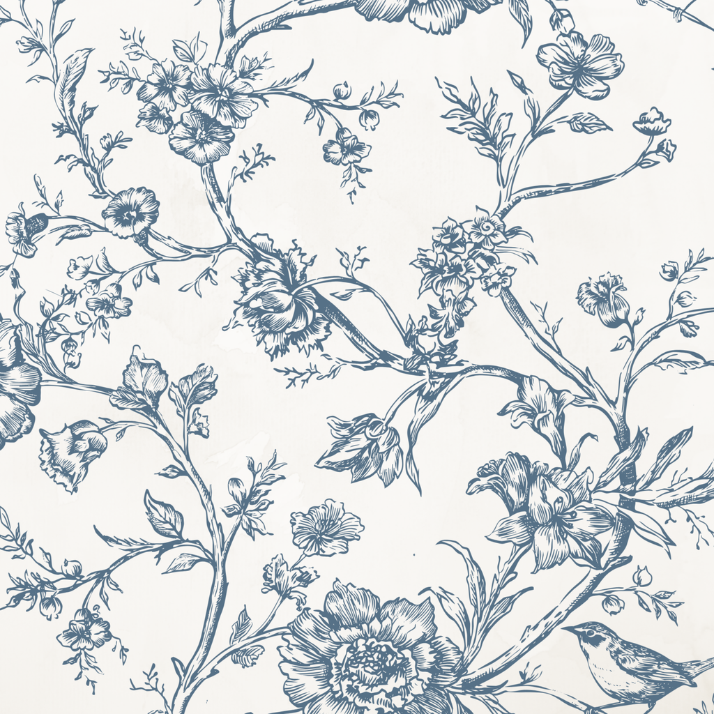 Rococo Affair Blue Toile Botanical Illustration Set PNG & SVG