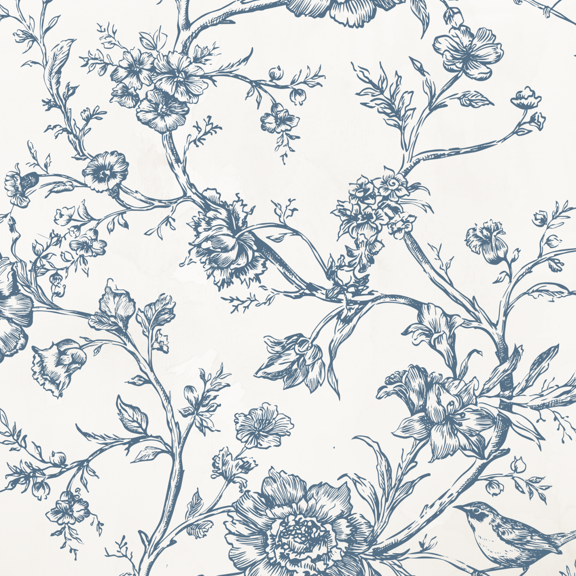 Rococo Affair Blue Toile Botanical Illustration Set PNG & SVG