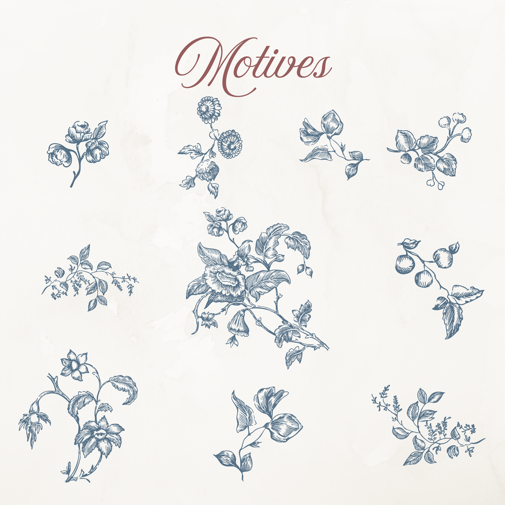 Vintage European Blue Botanical Illustration Set PNG & SVG