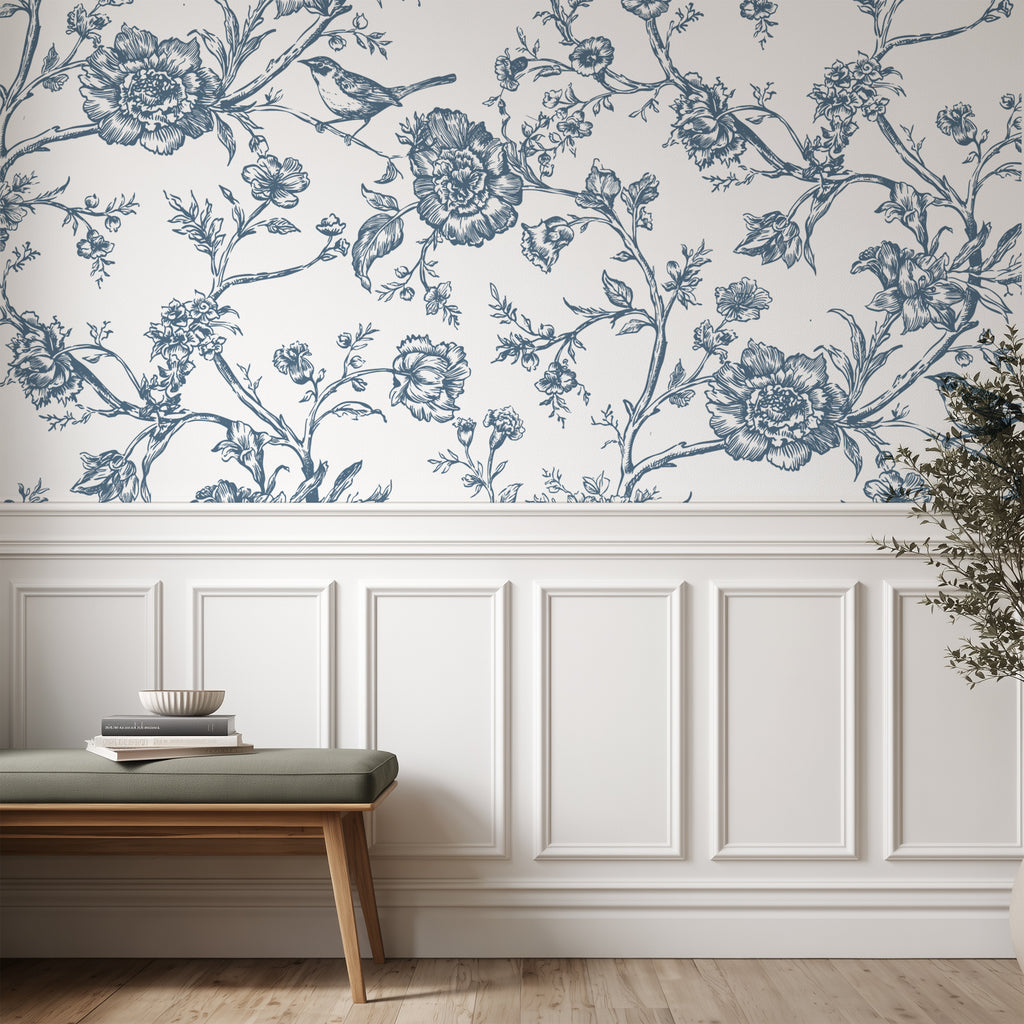 Rococo Affair Blue Toile Botanical Illustration Set PNG & SVG