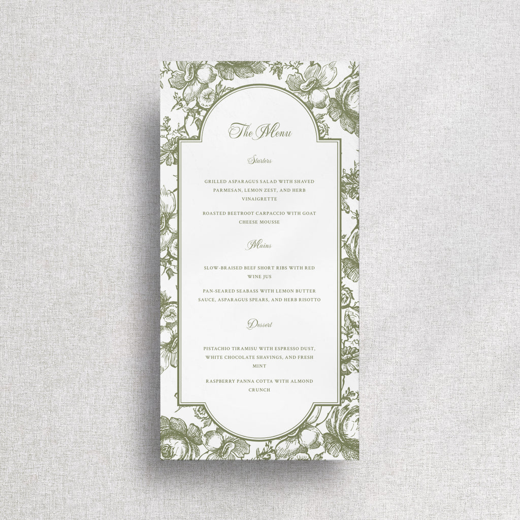 Olive Botanical Wedding Menu Canva Template
