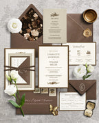 Classic Brown Floral Wedding Invitation Canva Template