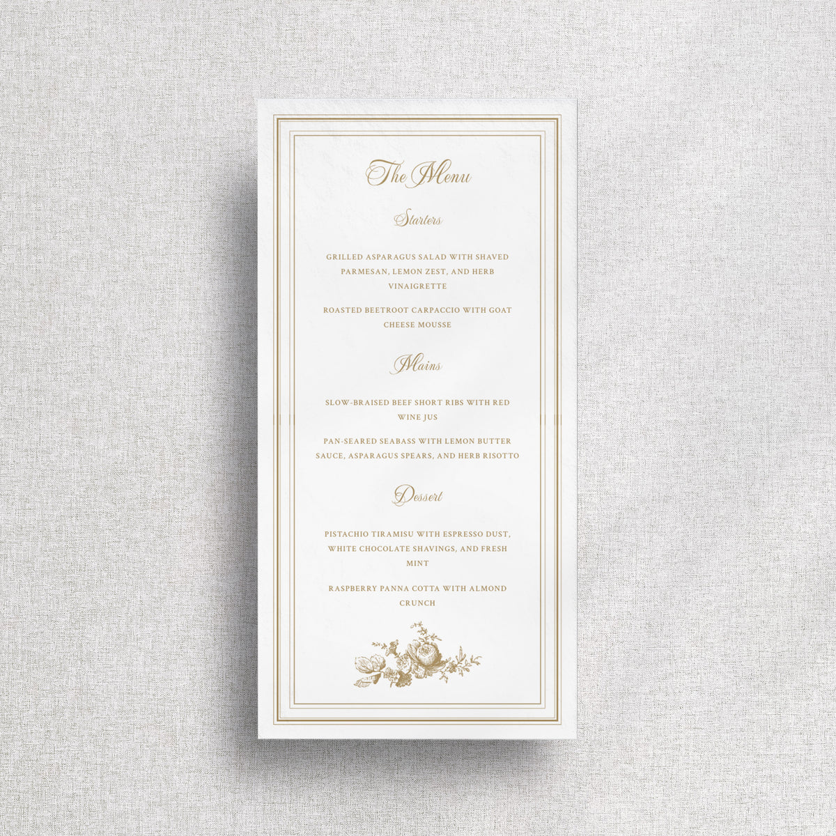 Classic Gold Floral Wedding Menu Canva Template