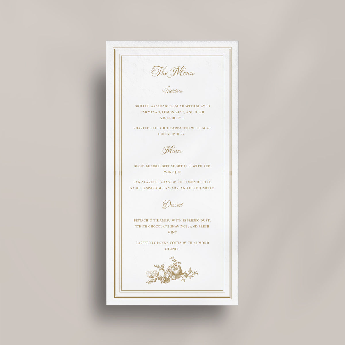 Classic Gold Floral Wedding Menu Canva Template