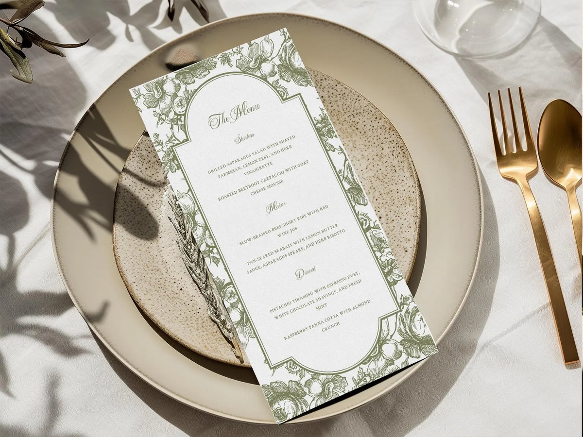 Olive Botanical Wedding Menu Canva Template