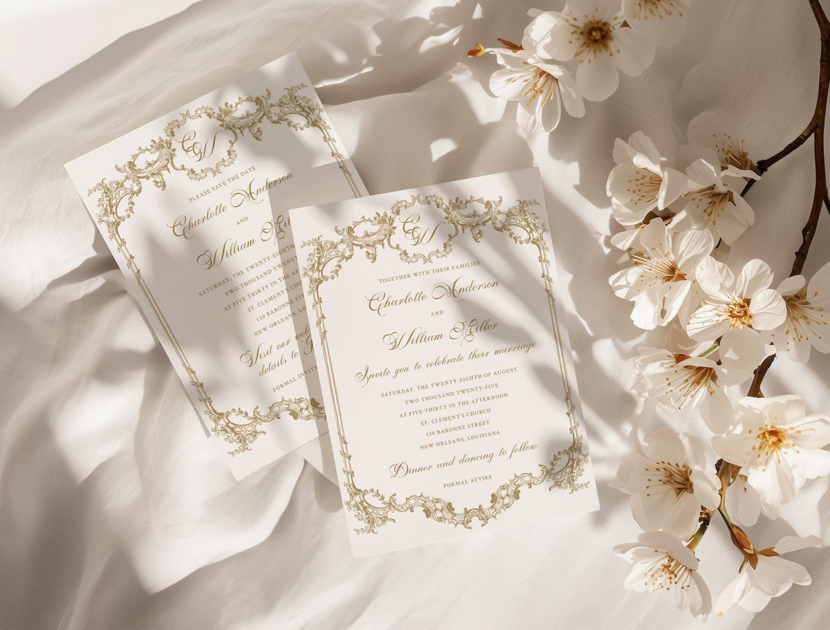 Vintage Gold Baroque Wedding Invitation Canva Template
