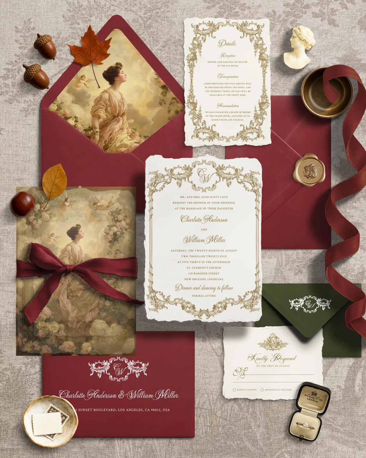 Vintage Gold Baroque Wedding Invitation Canva Template