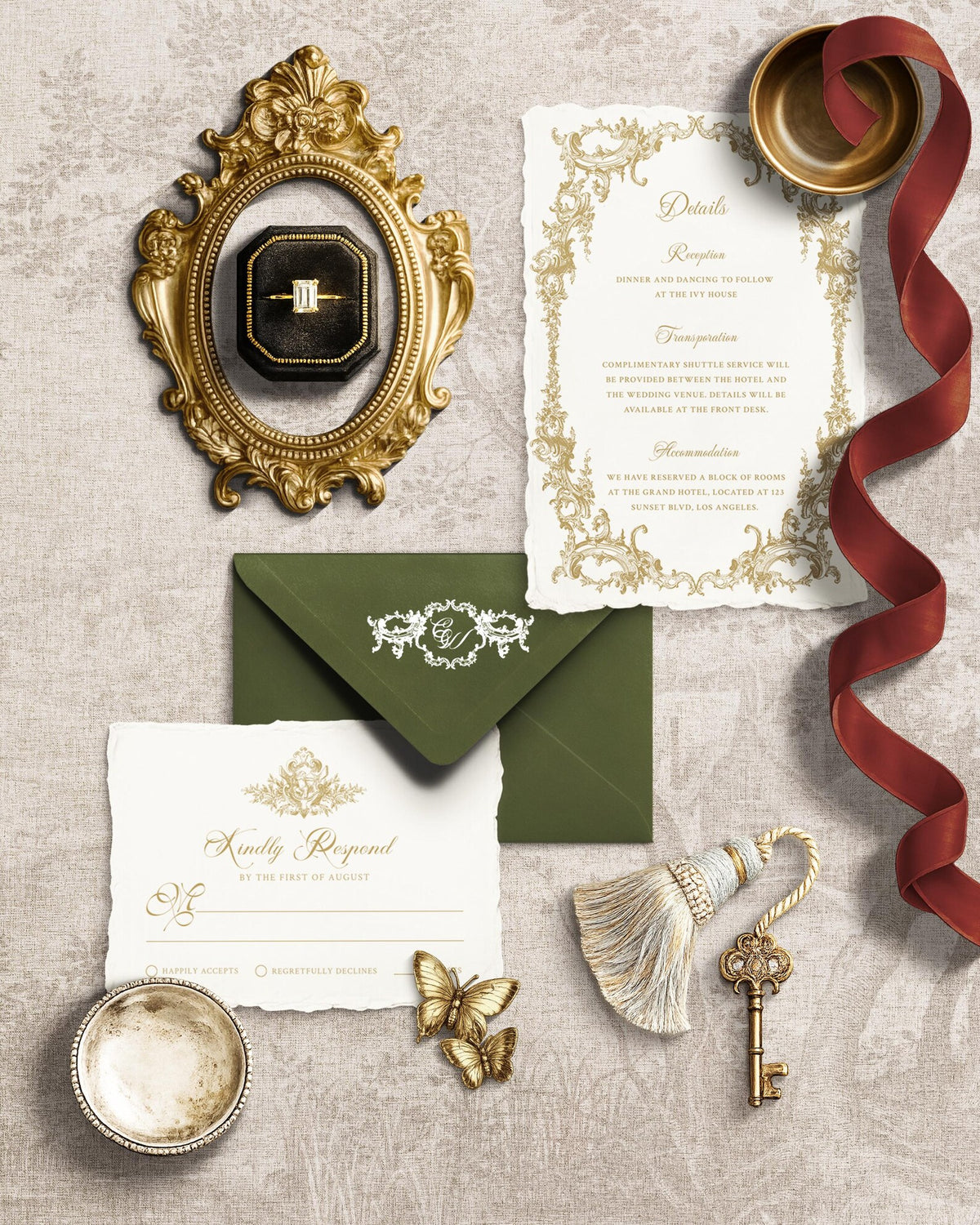 Vintage Gold Baroque Wedding Invitation Canva Template