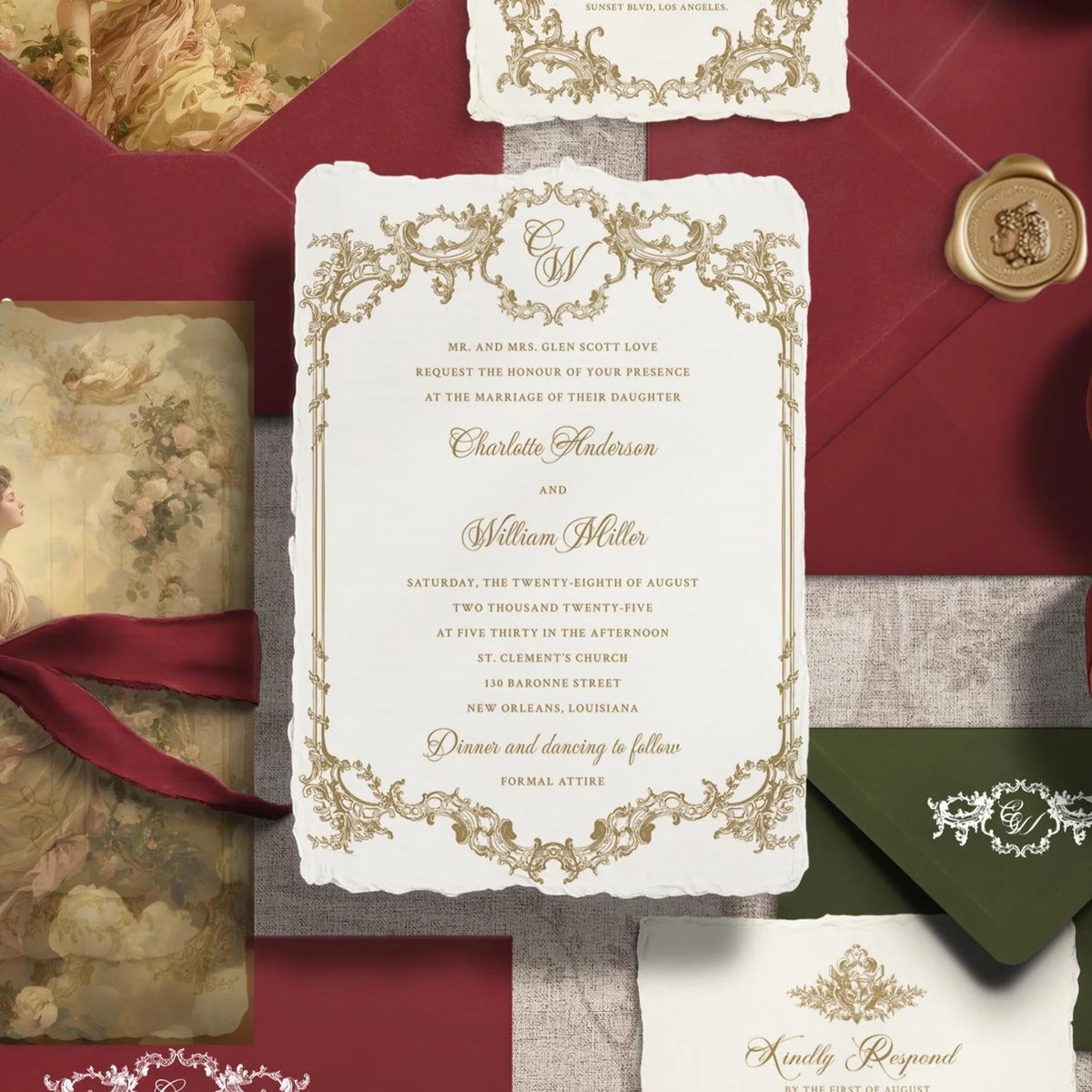 Vintage Gold Baroque Wedding Invitation Canva Template