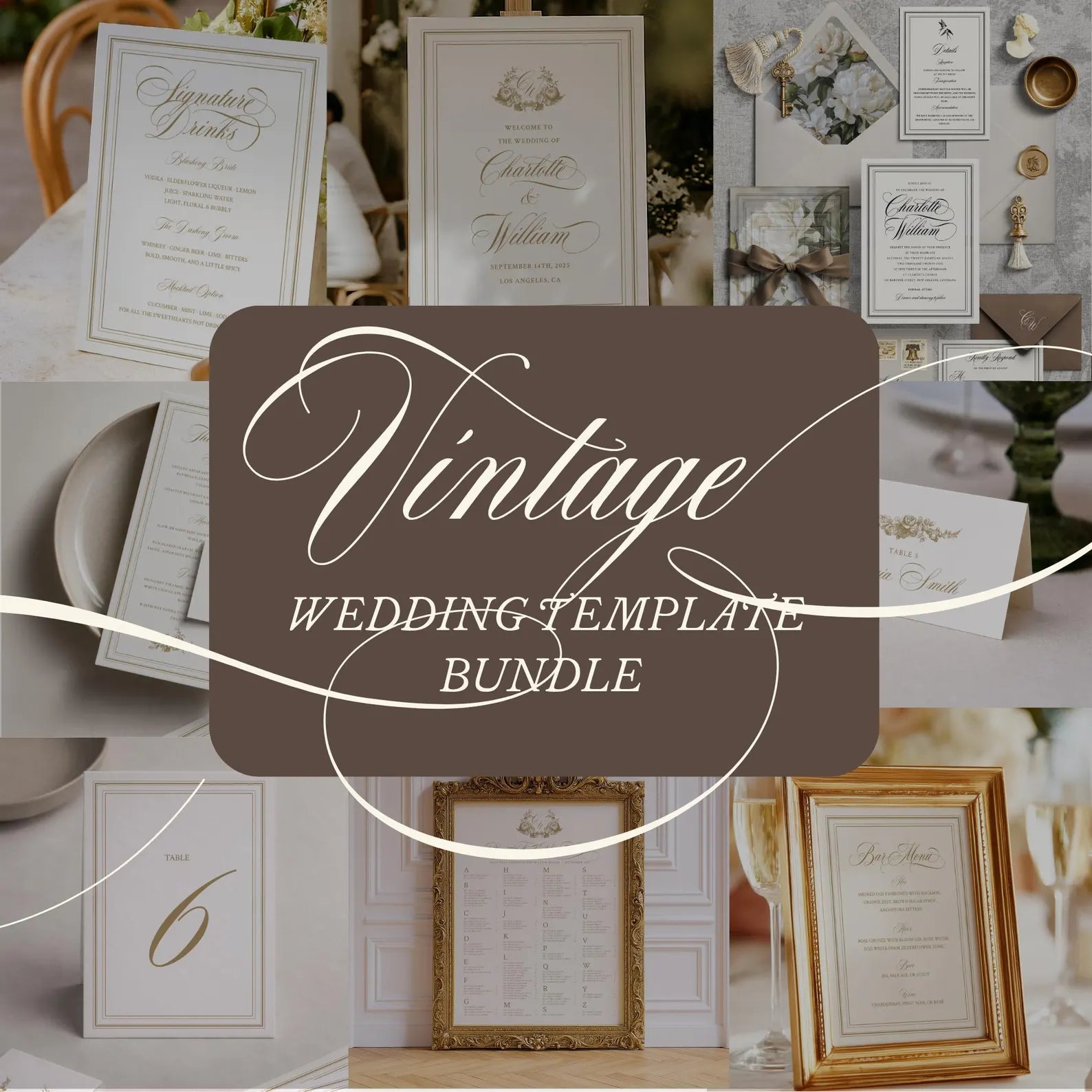 Ivory Peony Classic Wedding Stationery Bundle Template