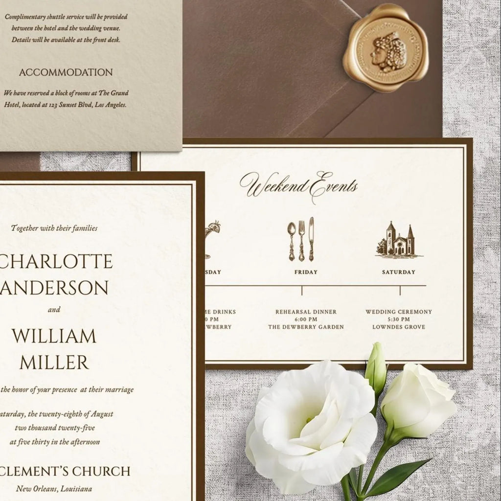 Classic Brown Floral Wedding Invitation Canva Template