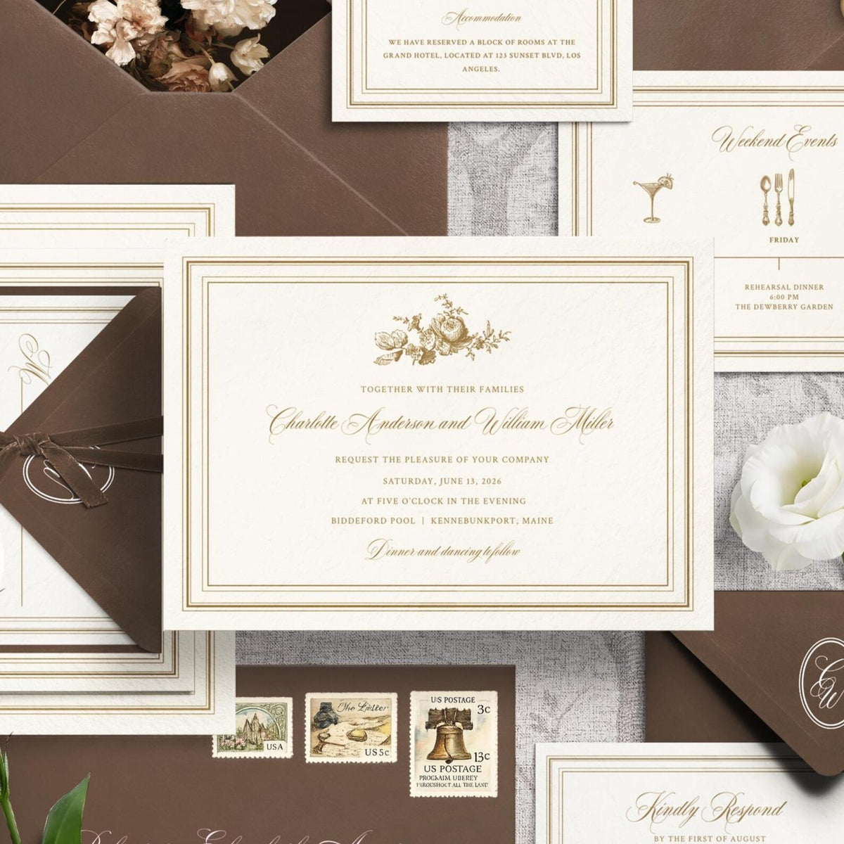 Antique Gold Floral Wedding Invitation Canva Template