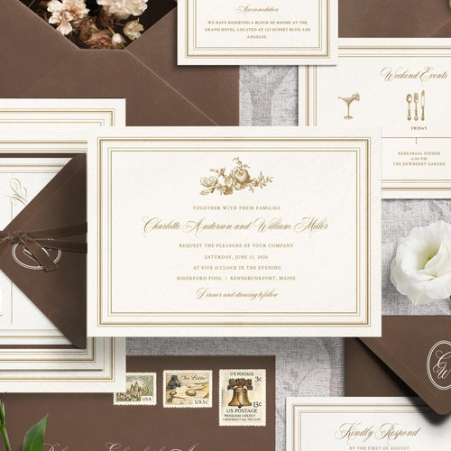 Antique Gold Floral Wedding Invitation Canva Template