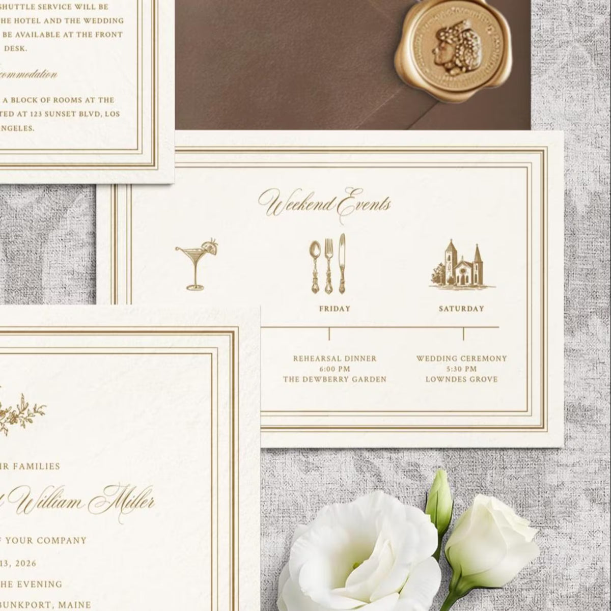 Antique Gold Floral Wedding Invitation Canva Template