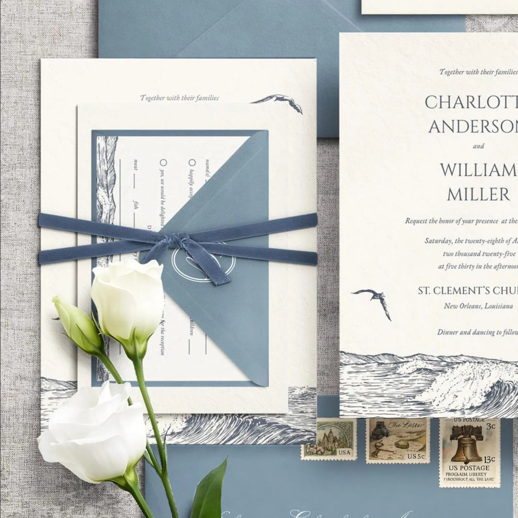Coastal Blue Wedding Invitation Canva Template