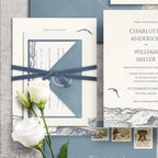 Coastal Blue Wedding Invitation Canva Template