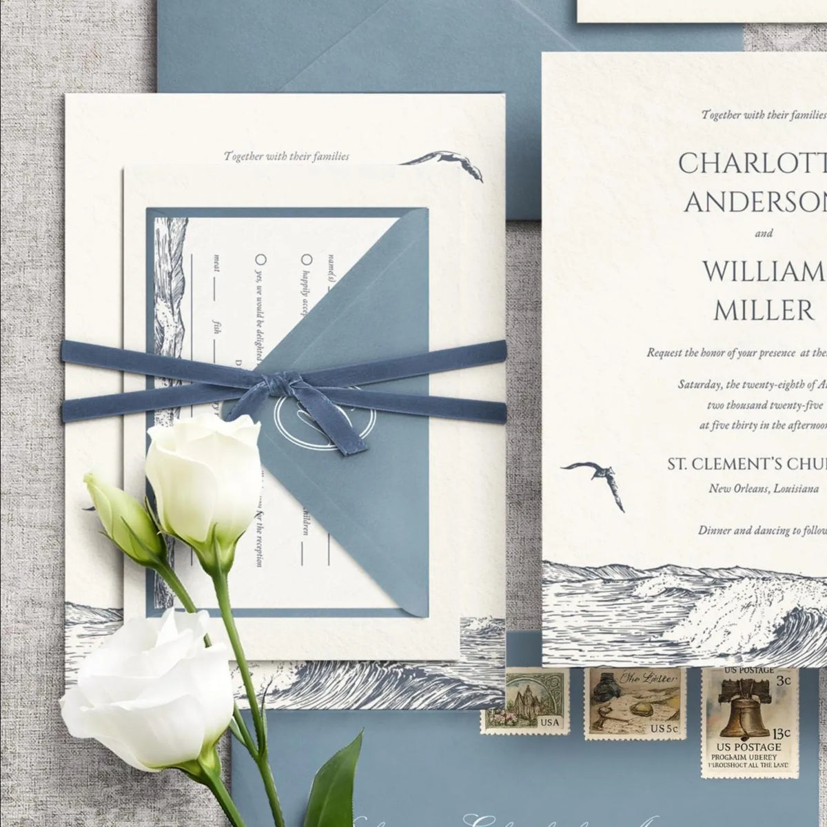 Coastal Blue Wedding Invitation Canva Template