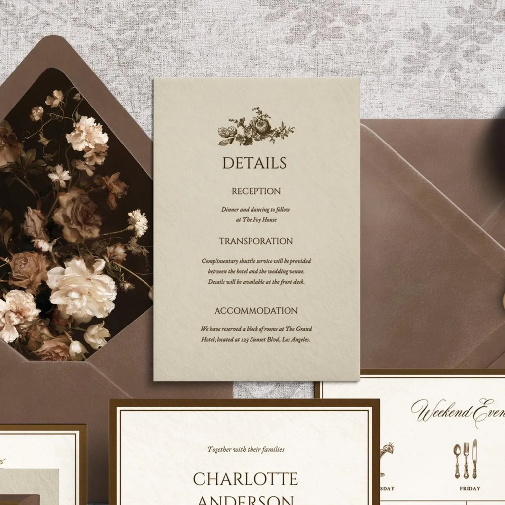 Classic Brown Floral Wedding Invitation Canva Template