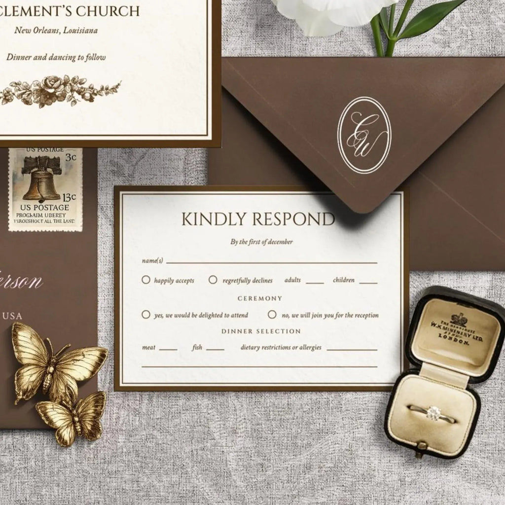 Classic Brown Floral Wedding Invitation Canva Template