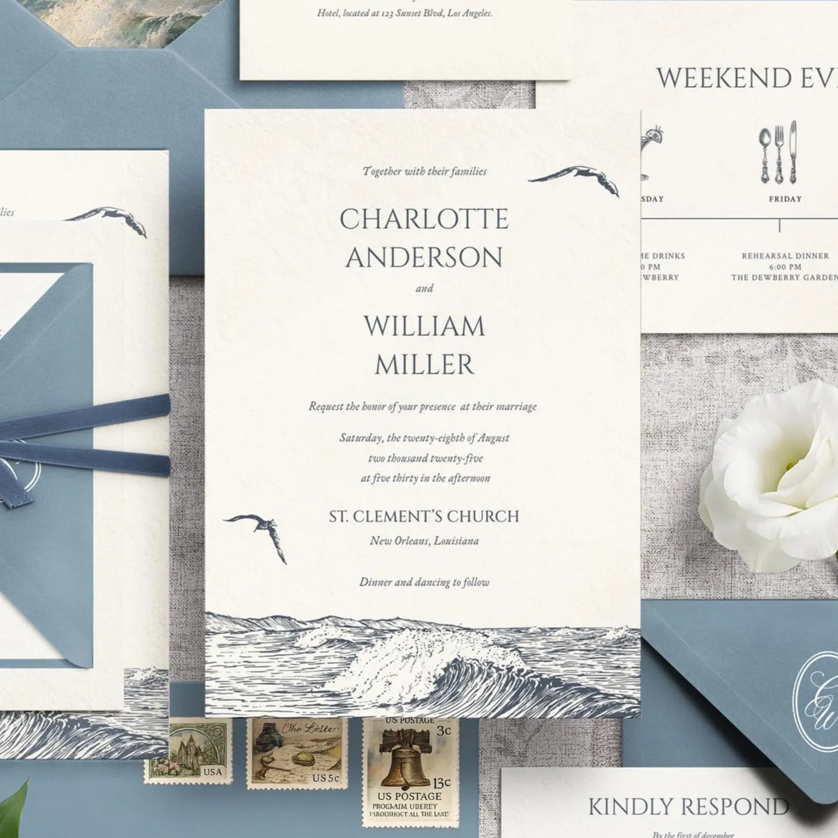 Coastal Blue Wedding Invitation Canva Template