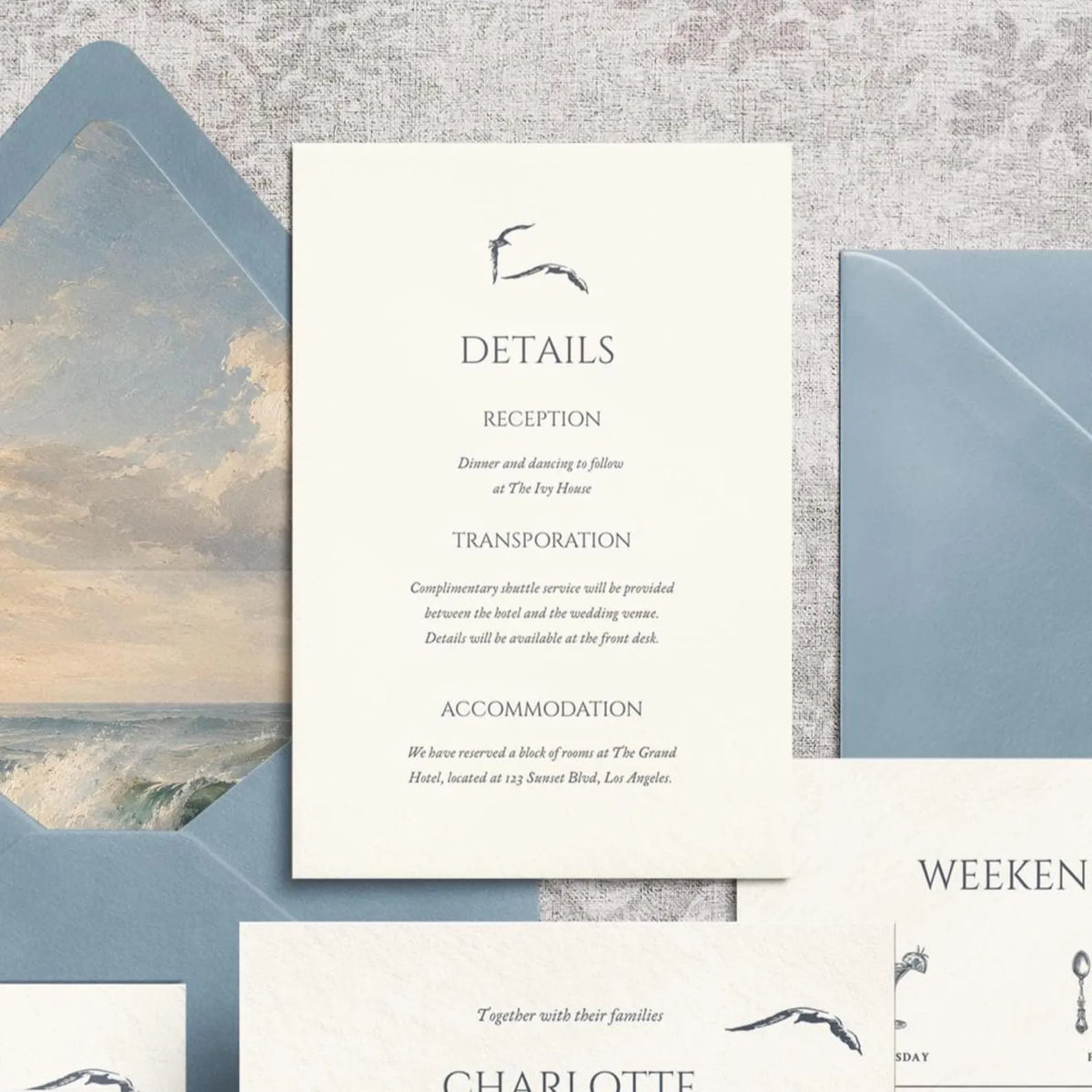 Coastal Blue Wedding Invitation Canva Template