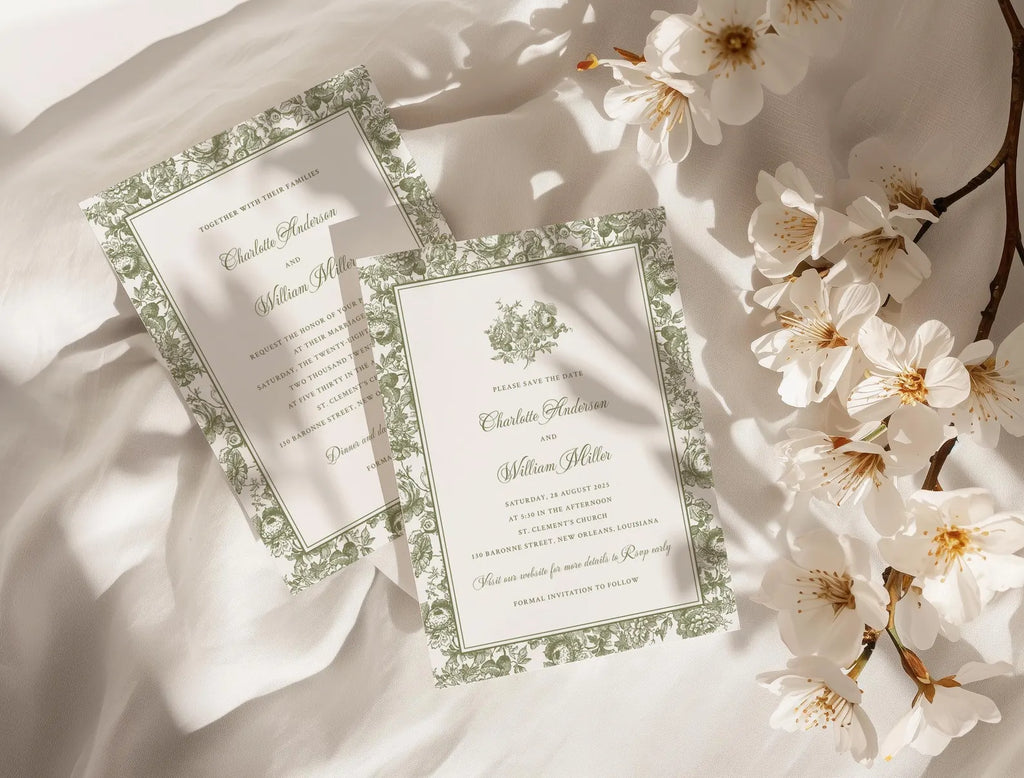 Olive Square Botanical Wedding Invitation Template