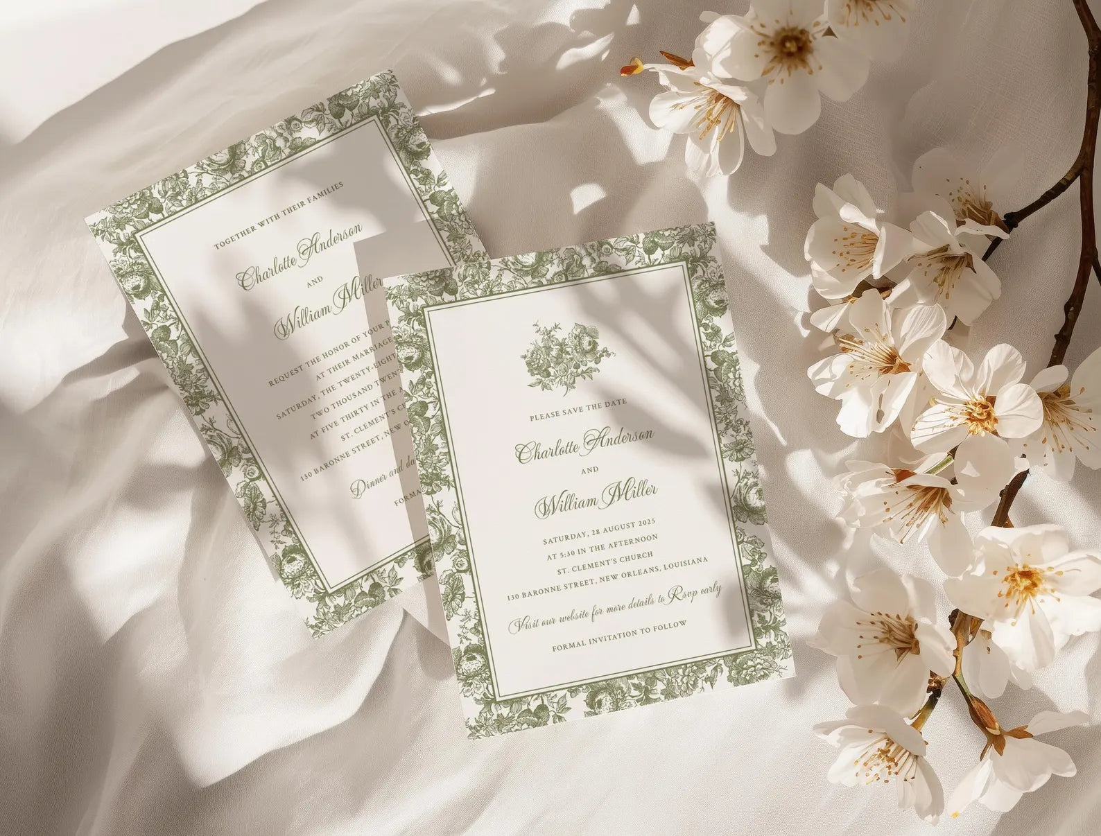 Olive Square Botanical Wedding Invitation Template