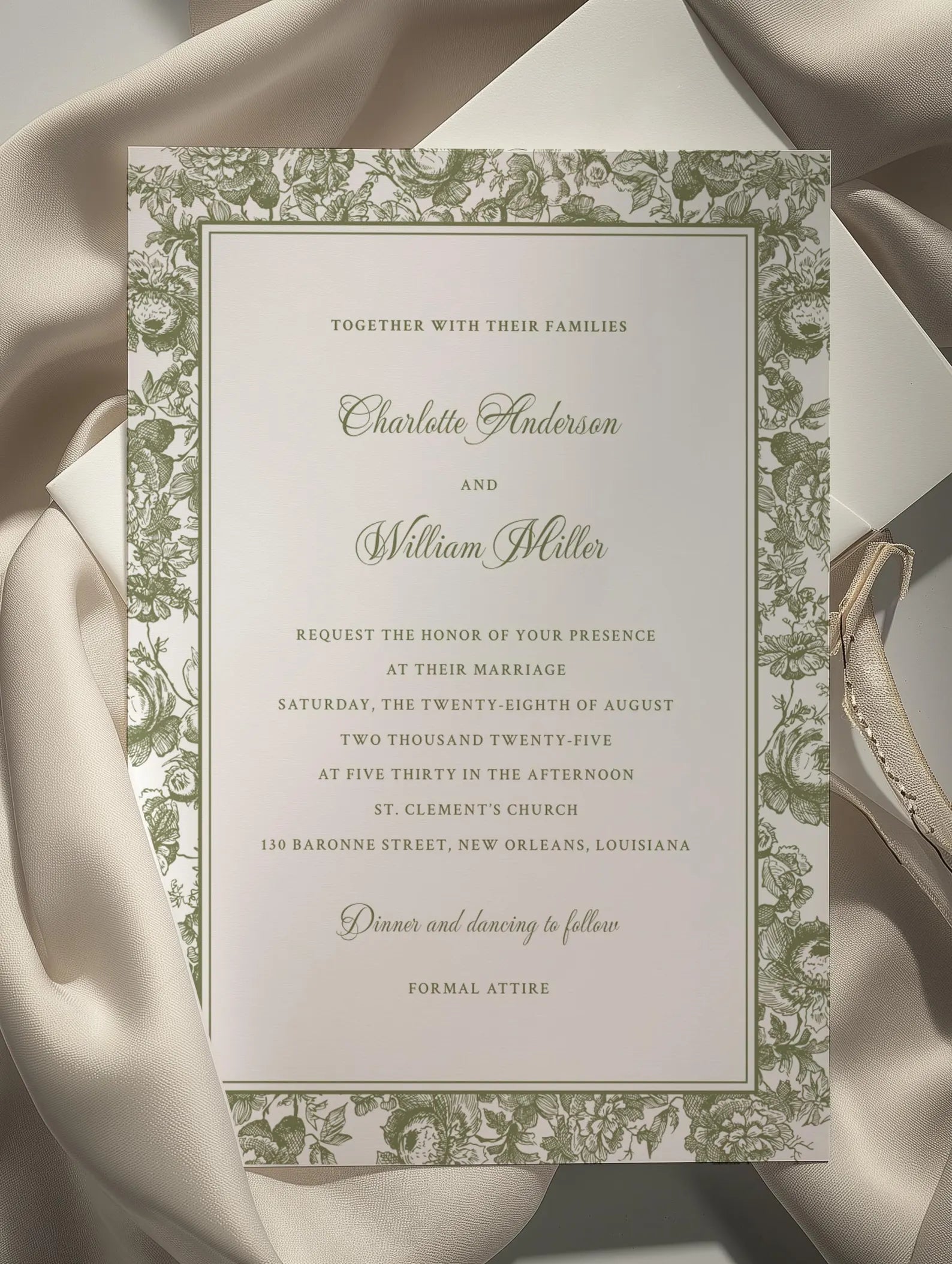 Olive Square Botanical Wedding Invitation Template