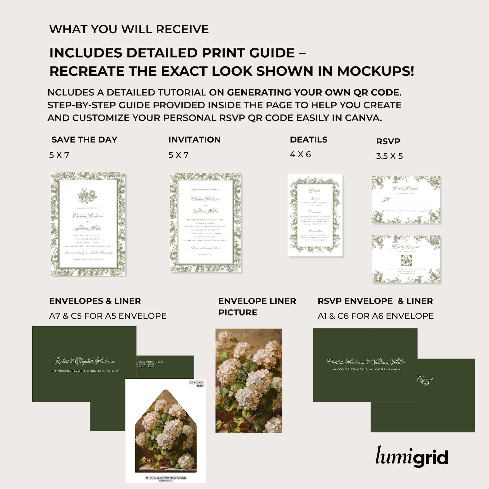 Olive Square Botanical Wedding Invitation Template