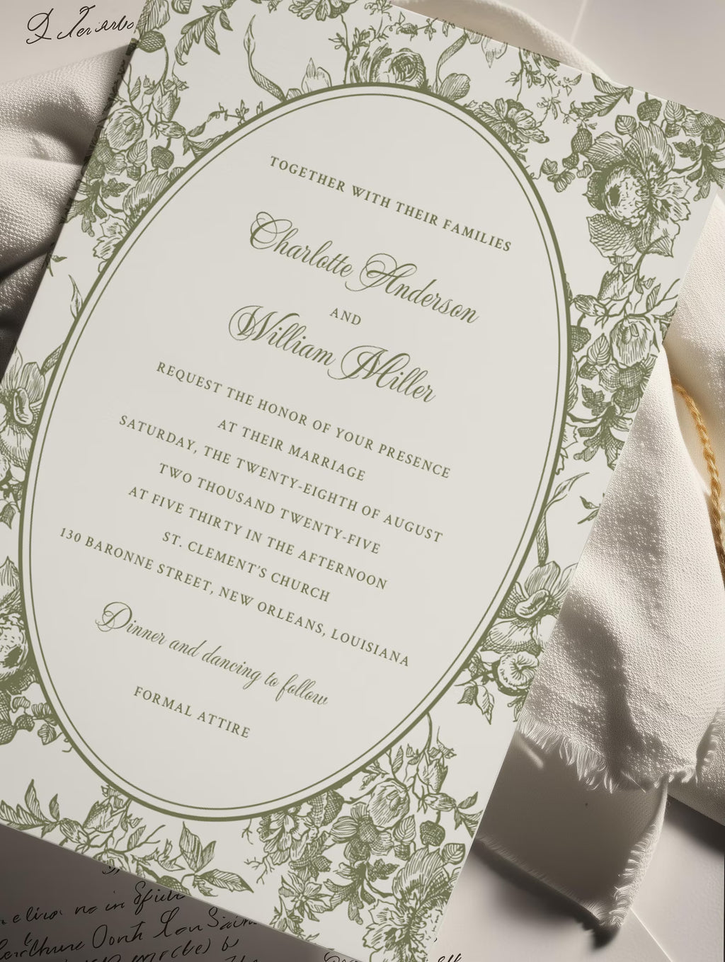 Olive Oval Botanical Wedding Invitation Template