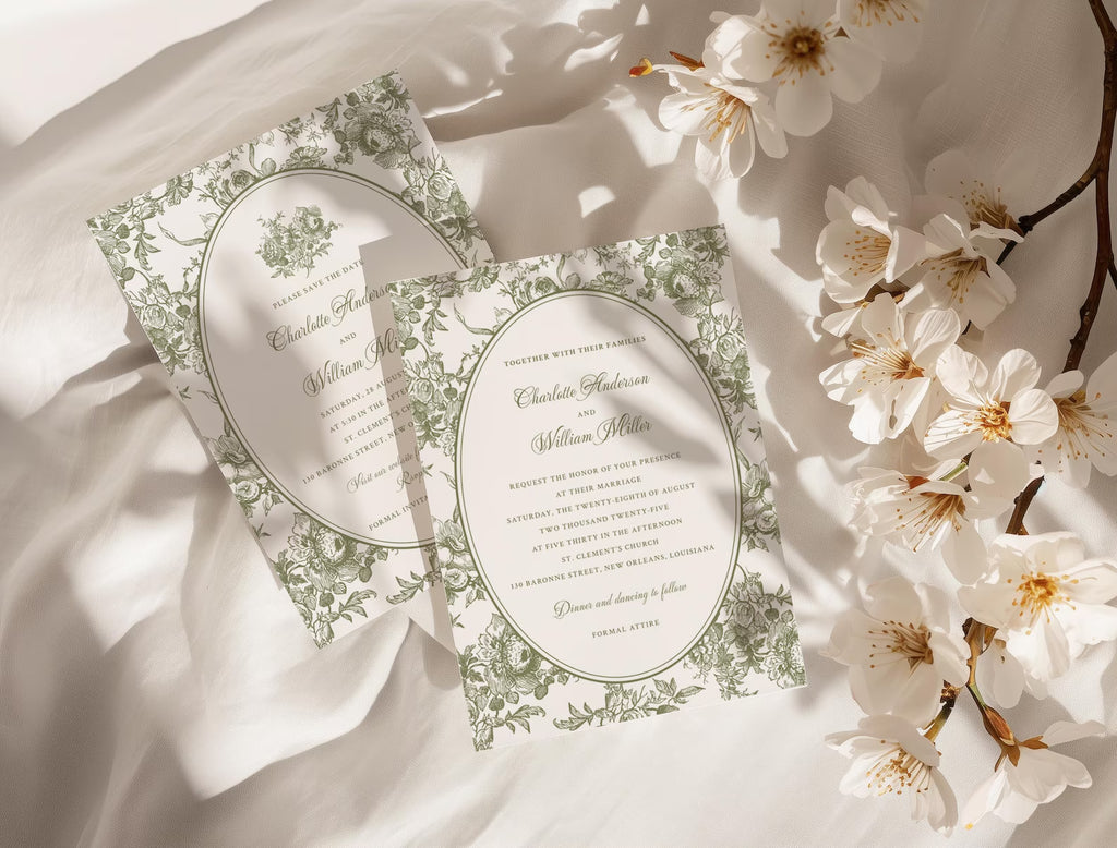 Olive Oval Botanical Wedding Invitation Template