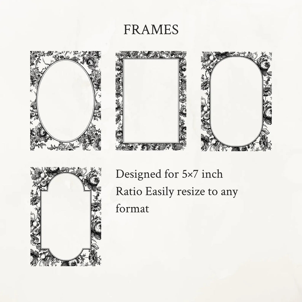 Vintage Botanical Floral Frame Illustration Set PNG & SVG