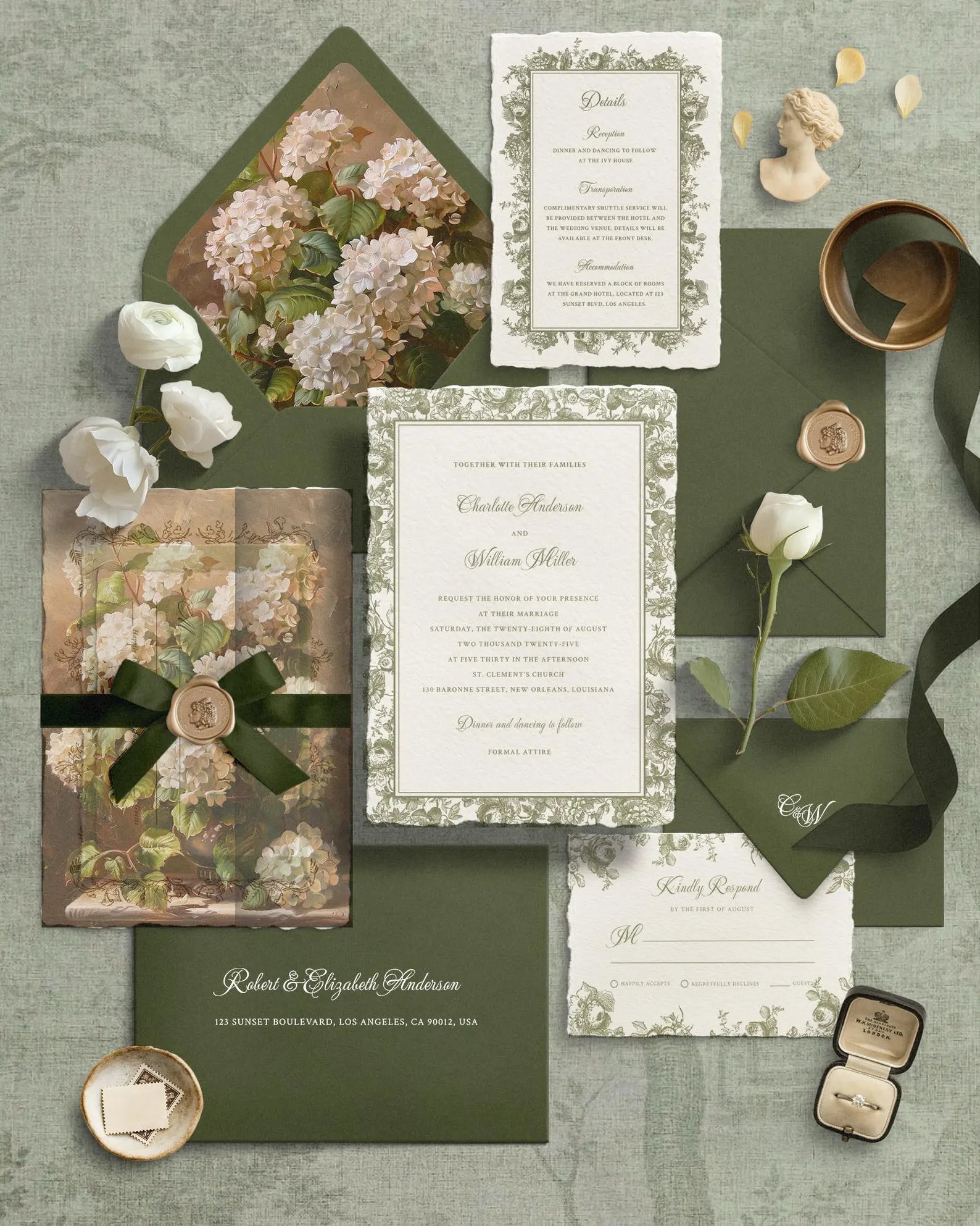 Olive Square Botanical Wedding Invitation Template