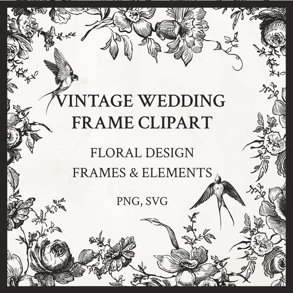 Vintage Botanical Floral Frame Illustration Set PNG & SVG