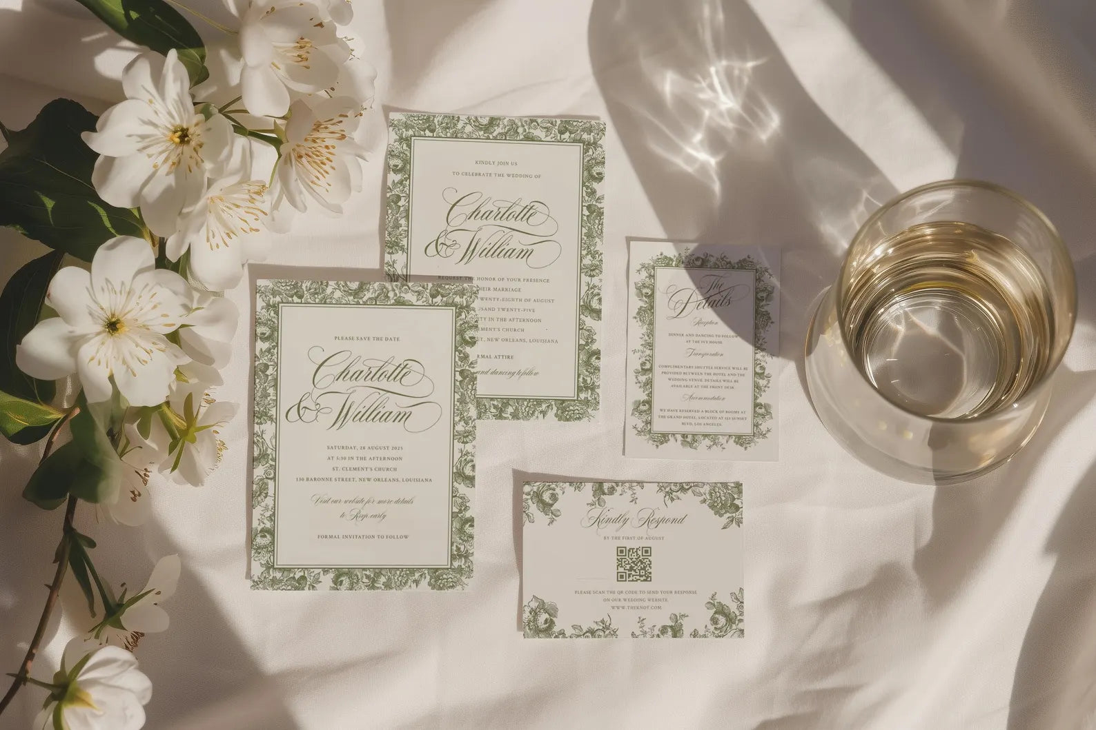 Olive Signature Botanical Wedding Invitation Template