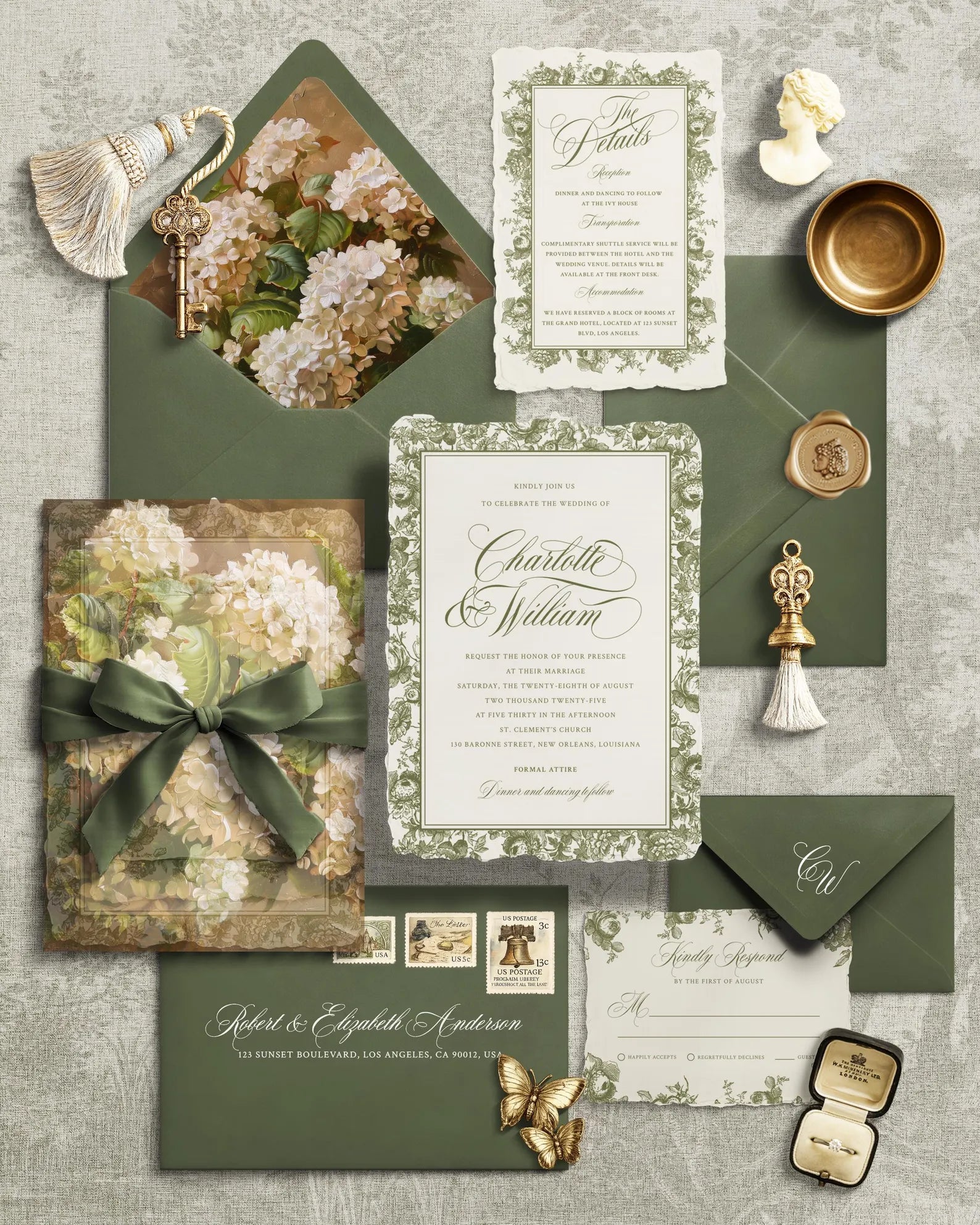 Olive Signature Botanical Wedding Invitation Template