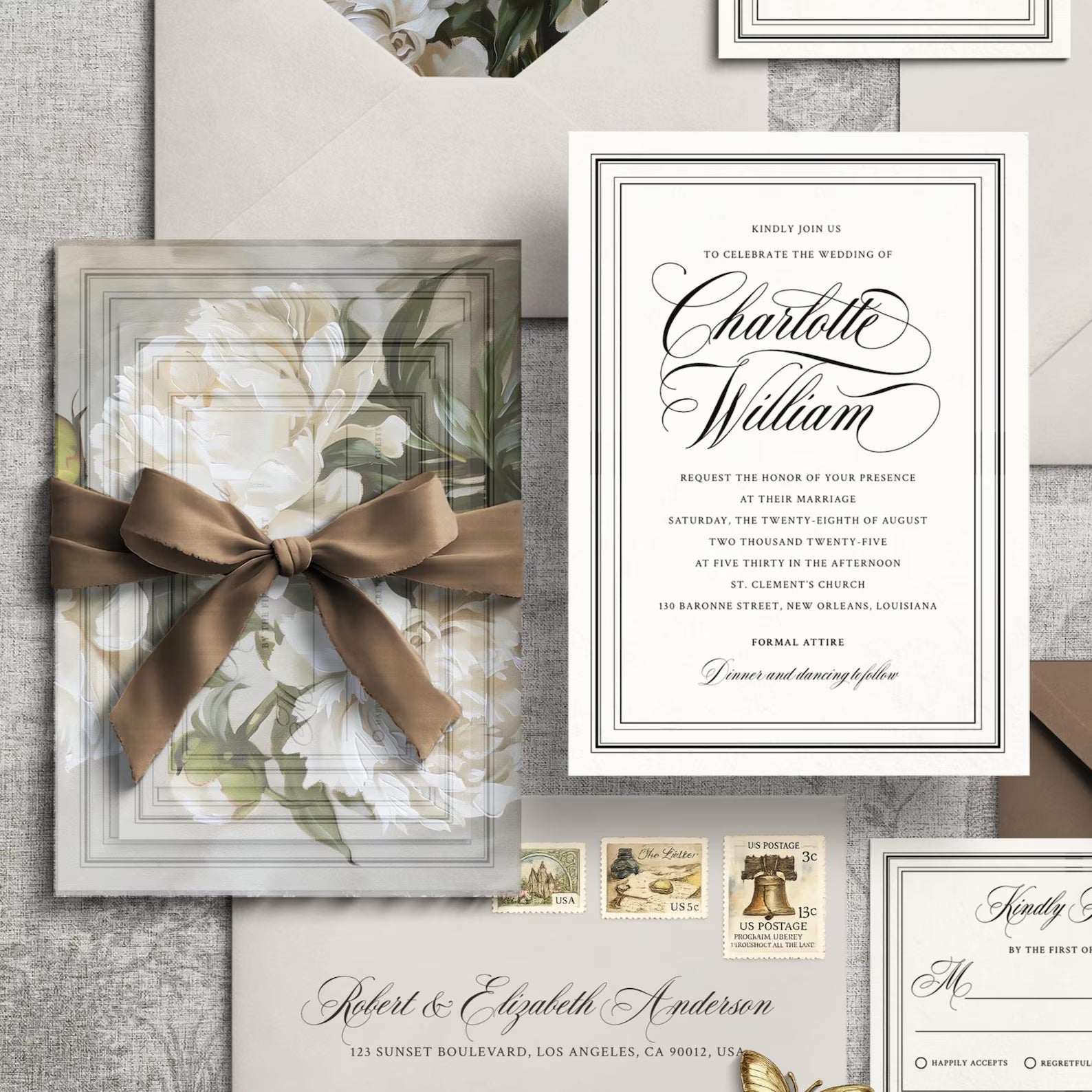Ivory Peony Classic Wedding Invitation Template