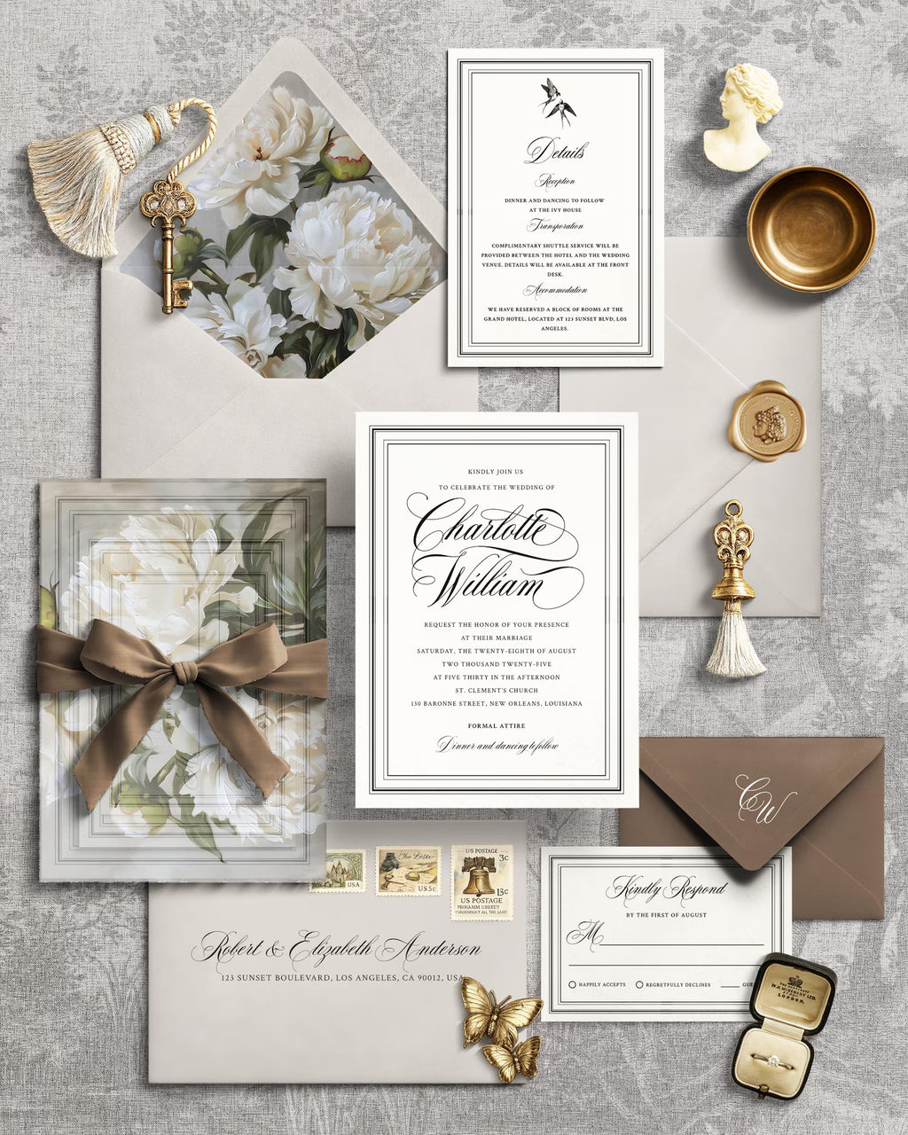 Ivory Peony Classic Wedding Stationery Bundle Template