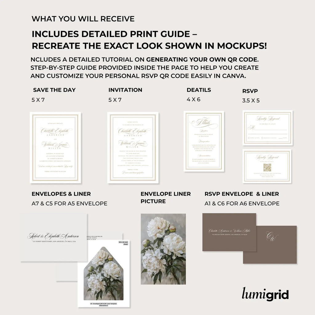 Ivory Peony Signature Wedding Invitation Template